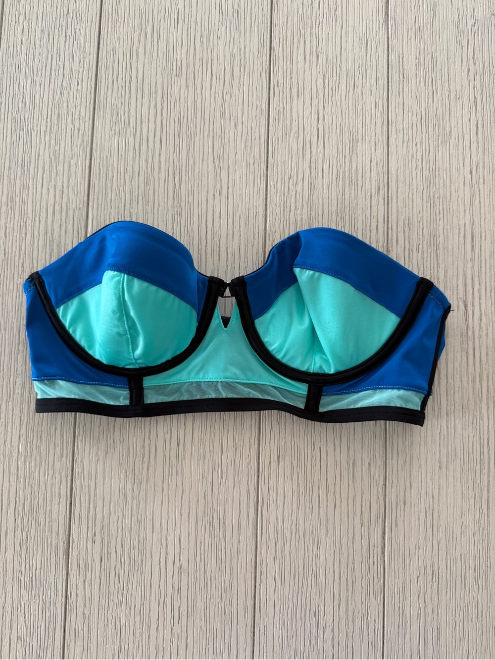 Victoria's Secret Black-Trim Blue & Aqua Strapless Bikini Top